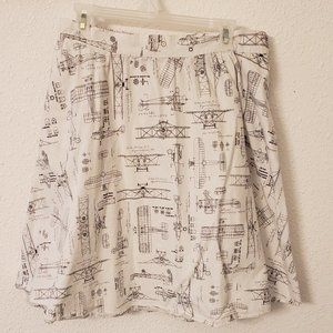 Modcloth Retrolicious Airplane Blueprint Skirt 1X